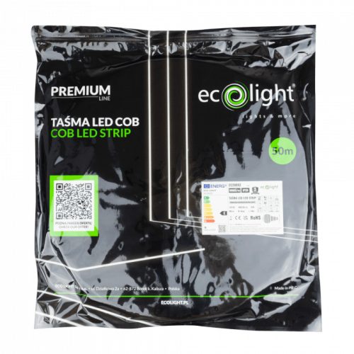 LED szalag COB 9W/m 990lm/m 480LED/m 12V 4000K Semleges IP20 Tekercs 50m Ecolight