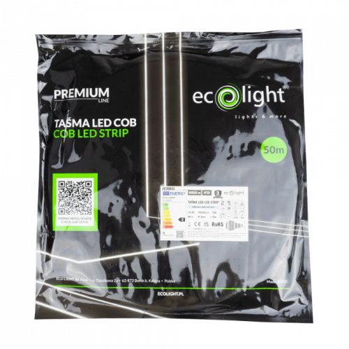 LED szalag COB 9W/m 990lm/m 480LED/m 12V 6000K Hideg IP20 Tekercs 50m Ecolight