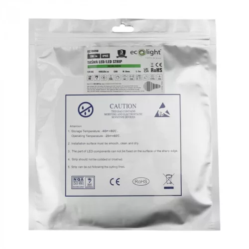 LED szalag COB 9W/m 480LED/m 12V zöld IP65 5m tekercs Ecolight