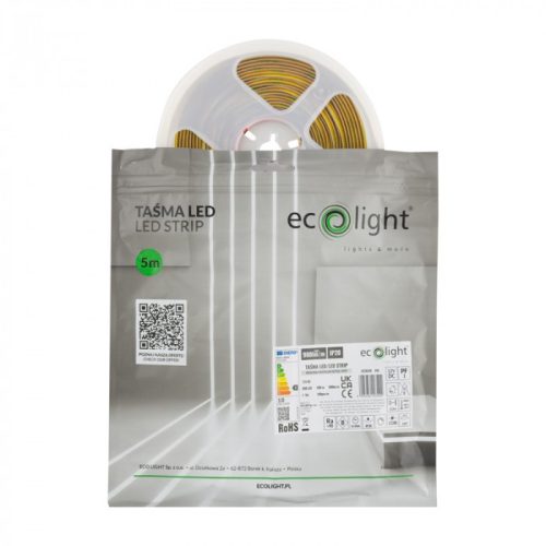 LED szalag COB 10W/m 900lm/m 320LED/m 12V 4000K Semleges IP20 5m Tekercs Ecolight
