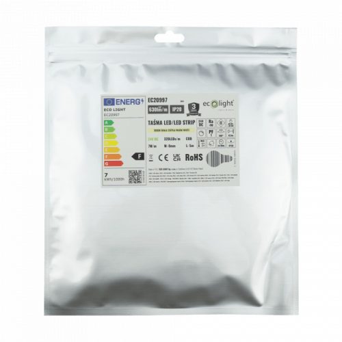 LED szalag COB 7W/m 630lm/m 320LED/m 24V 3000K Melegfényű IP20 Tekercs 5m Ecolight