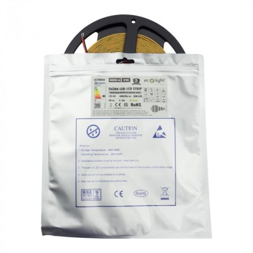 LED szalag COB 7W/m 560lm/m 480LED/m 12V 4000K Semleges IP20 5m Tekercs Ecolight