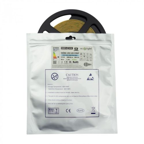 LED szalag COB 7W/m 560lm/m 480LED/m 12V 6000K Hideg IP20 Tekercs 5m Ecolight