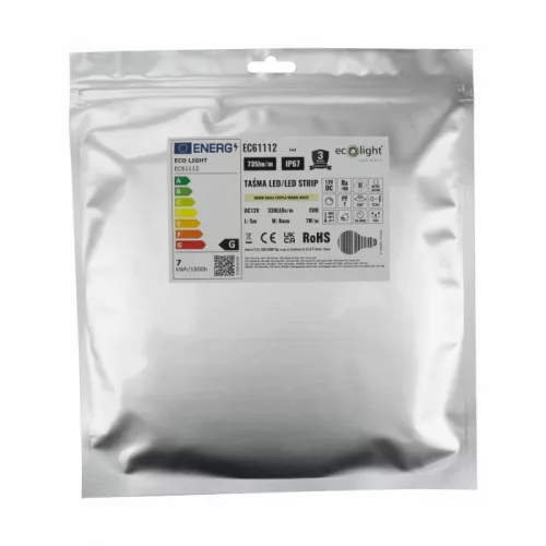 LED szalag COB 7W/m 735lm/m 320LED/m 12V 3000K Melegfényű IP67 Tekercs 5m Ecolight