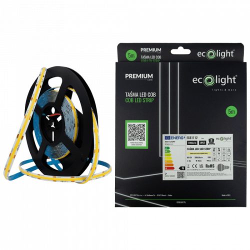 LED szalag COB 7W/m 735lm/m 320LED/m 12V 3000K Melegfényű IP67 Tekercs 5m Ecolight
