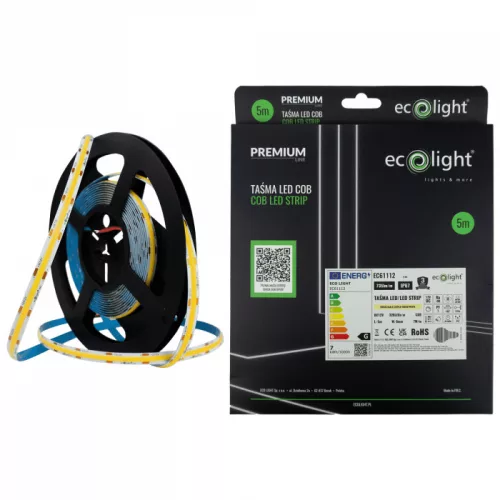 LED szalag COB 7W/m 735lm/m 320LED/m 12V 3000K Melegfényű IP67 Tekercs 5m Ecolight