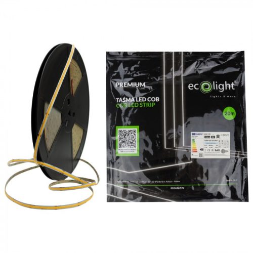 LED szalag COB 9W/m 1125lm/m 480LED/m 12V 6000K Hideg IP67 Tekercs 20m Ecolight