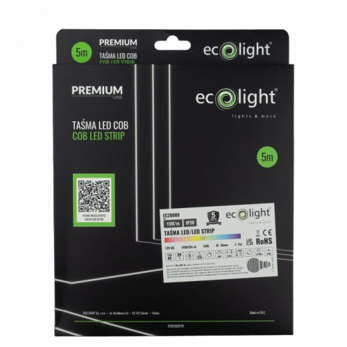 LED szalag COB 15W/m 450LED/m 12V Többszínű RGB IP20 5m Tekercs Ecolight