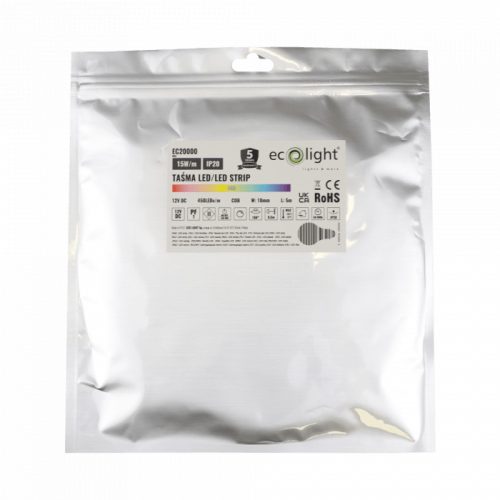 LED szalag COB 15W/m 450LED/m 12V Többszínű RGB IP20 5m Tekercs Ecolight