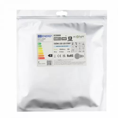 LED szalag COB 7W/m 630lm/m 320LED/m 24V 4000K Semleges IP20 5m Tekercs Ecolight