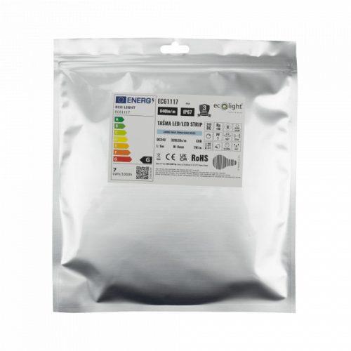LED szalag COB 7W/m 840lm/m 320LED/m 24V 6000K Hideg IP67 Tekercs 5m Ecolight