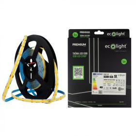   LED szalag COB 9W/m 945lm/m 480LED/m 24V 3000K Melegfényű IP67 Tekercs 5m Ecolight