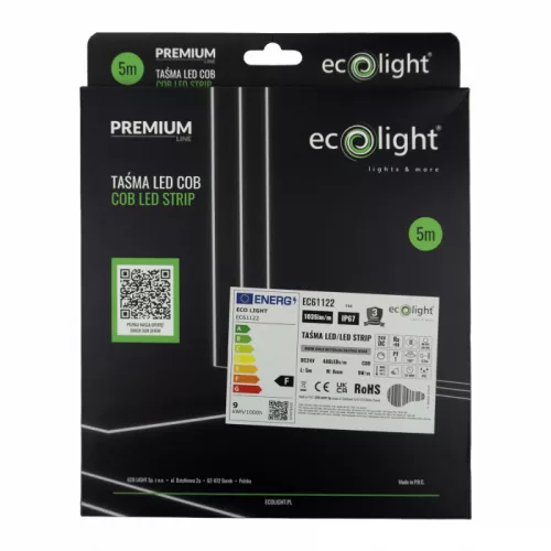 LED szalag COB 9W/m 1035lm/m 480LED/m 24V 4000K Semleges IP67 5m Tekercs Ecolight
