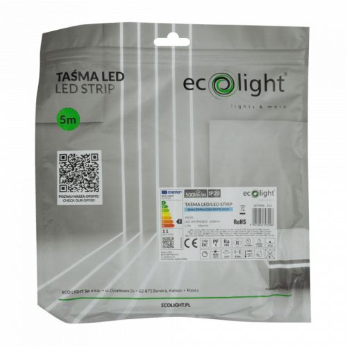 LED szalag SMD 2835 10.8W/m 500lm/m 60LED/m 24V 6500K Hideg IP20 5m-es tekercs Ecolight