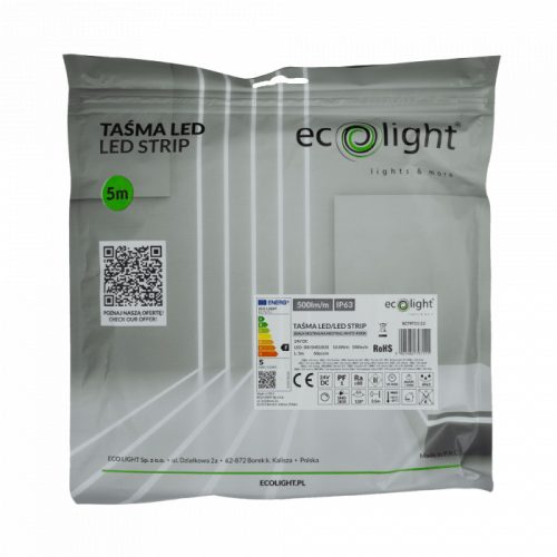 LED szalag SMD 2835 10.8W/m 500lm/m 60LED/m 24V 4000K Semleges IP63 5m Tekercs Ecolight