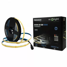   LED szalag COB 7W/m 630lm/m 320LED/m 24V 6000K Hidegfény IP20 5m-es tekercs + tápegység + Ecolight távirányító