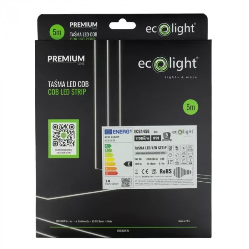 LED szalag COB 14W/m 1750lm/m 24V 4000K Semleges IP20 5m Tekercs Ecolight