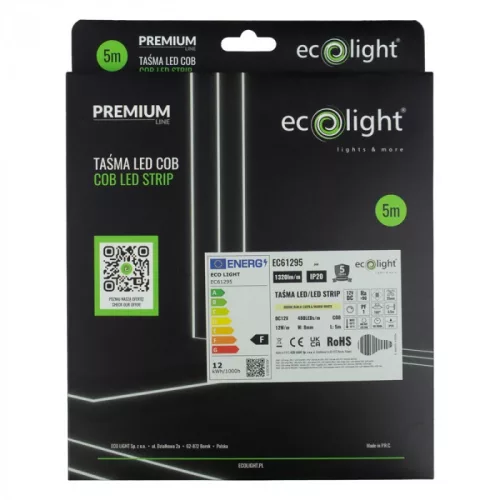 COB LED szalag 12W/m 1320lm/m 12V 3000K meleg fehér IP20 tekercs 5m Ecolight