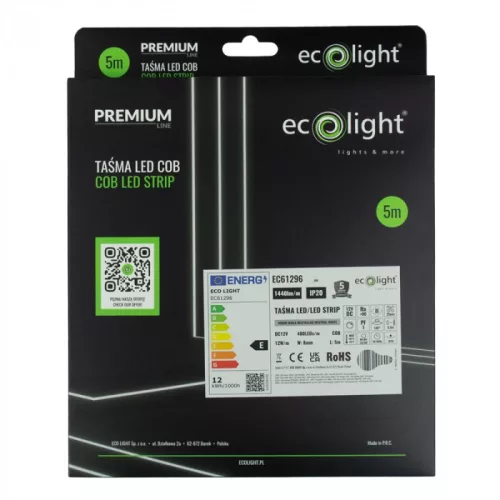 COB LED szalag 12W/m 1440lm/m 12V 4000K semleges fehér IP20 tekercs 5m Ecolight