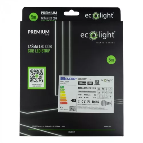 COB LED szalag 12W/m 1440lm/m 12V 4000K természetes fehér IP67 tekercs 5m Ecolight