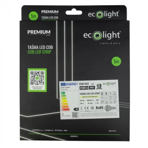 NEON COB LED szalag 7W/m 310lm/m 24V 3000K meleg fehér IP67 tekercs 5m Ecolight
