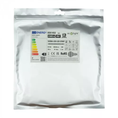 NEON COB LED szalag 7W/m 310lm/m 24V 4000K semleges fehér IP67 tekercs 5m Ecolight