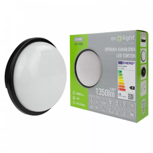 Kültéri felületre szerelhető LED csatornalámpa 15W 1350lm 4000K semleges fehér 120° kerek fekete IP65 Troton Ecolight