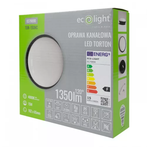 Kültéri felületre szerelhető LED csatornalámpa 15W 1350lm 4000K semleges fehér 120° kerek fekete IP65 Troton Ecolight