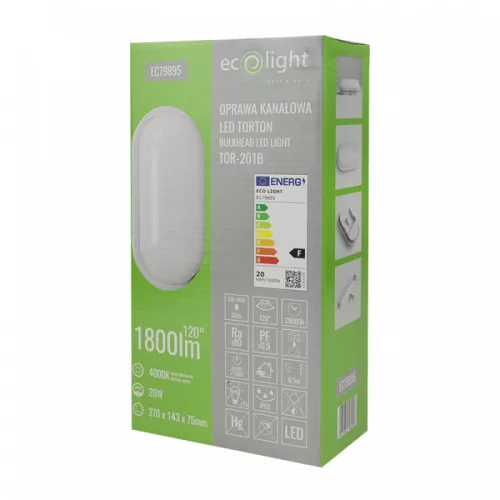 Kültéri felületre szerelhető LED csatornalámpa 20W 1800lm 4000K semleges fehér 120° ovális fehér IP65 Troton Ecolight