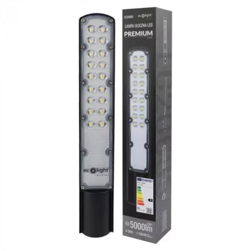Ipari LED utcai lámpatest5000lm 5000K semleges fehér 130° fekete IP65 alkonyérzékelővel Premium Ecolight
