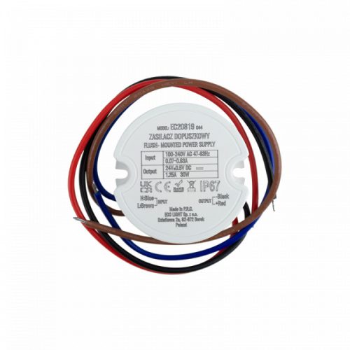 FI60 süllyesztett tápegység LED szalagokhoz 30W 24V 1.25A Hermetic IP67 Ecolight