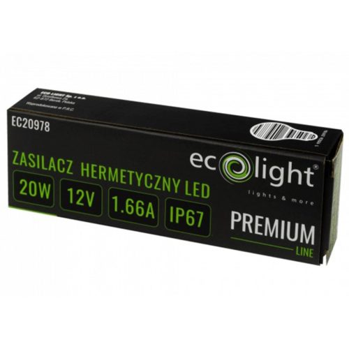 LED tápegység Hermetic IP67 20W 12V Premium Ecolight