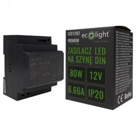   DIN sínre szerelhető tápegység LED szalagokhoz 80W 12V 6.66A IP20 PREMIUM Ecolight