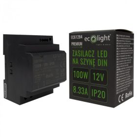   DIN sínre szerelhető tápegység LED szalagokhoz 100W 12V 8.33A IP20 PREMIUM Ecolight