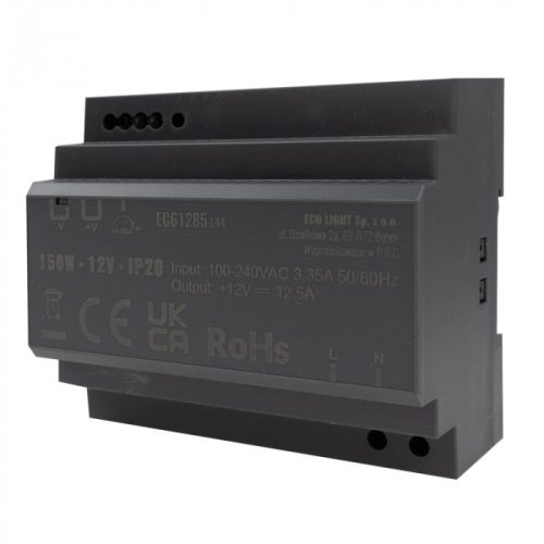 DIN sínre szerelhető tápegység LED szalagokhoz 150W 12V 12.5A IP20 PREMIUM Ecolight