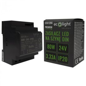   DIN sínre szerelhető tápegység LED szalagokhoz 80W 24V 3.33A IP20 PREMIUM Ecolight