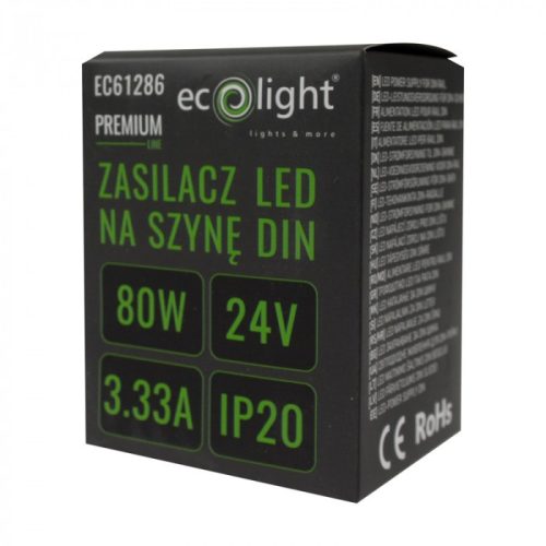 DIN sínre szerelhető tápegység LED szalagokhoz 80W 24V 3.33A IP20 PREMIUM Ecolight