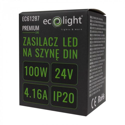 DIN sínre szerelhető tápegység LED szalagokhoz 100W 24V 4.16A IP20 PREMIUM Ecolight