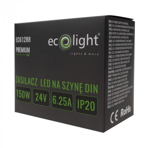 DIN sínre szerelhető tápegység LED szalagokhoz 150W 24V 6.25A IP20 PREMIUM Ecolight