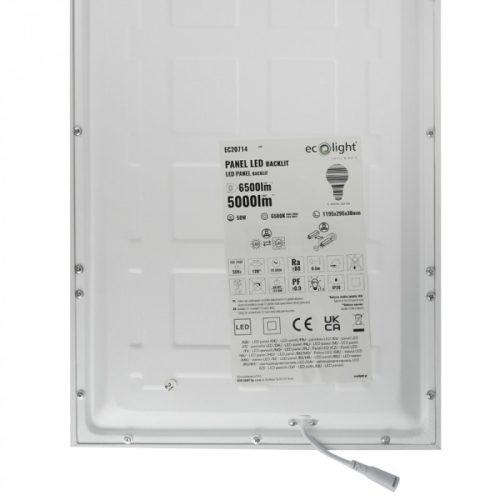 LED Panel 120x30 Süllyesztett Világító Doboz 50W 6500lm 6500K Hideg Fehér Háttérvilágítású Ecolight
