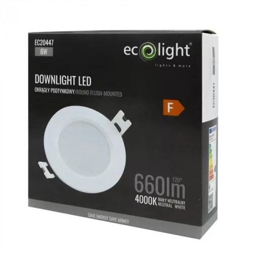 Süllyesztett mennyezeti LED panel lámpatest 6W 660lm 4000K semleges fehér 120° kerek fehér Downlight Ecolight
