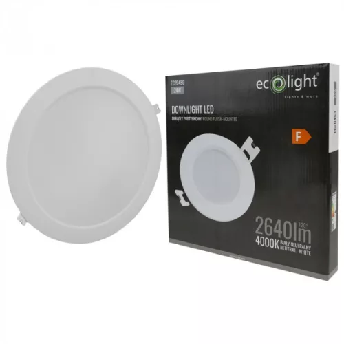 Süllyesztett mennyezeti LED panel lámpatest 24W 2640lm 4000K semleges fehér 120° kerek fehér Downlight Ecolight