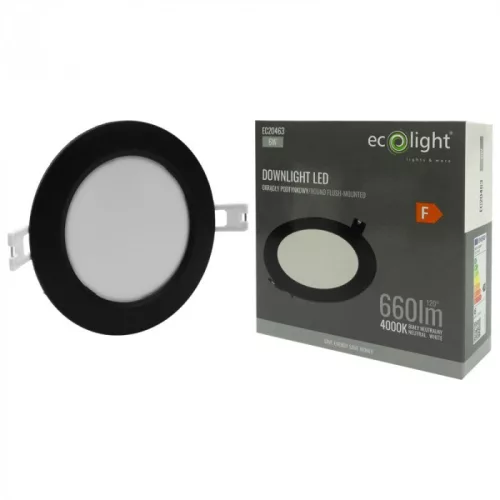 Süllyesztett mennyezeti LED panel lámpatest 6W 660lm 4000K semleges fehér 120° kerek fekete Downlight Ecolight