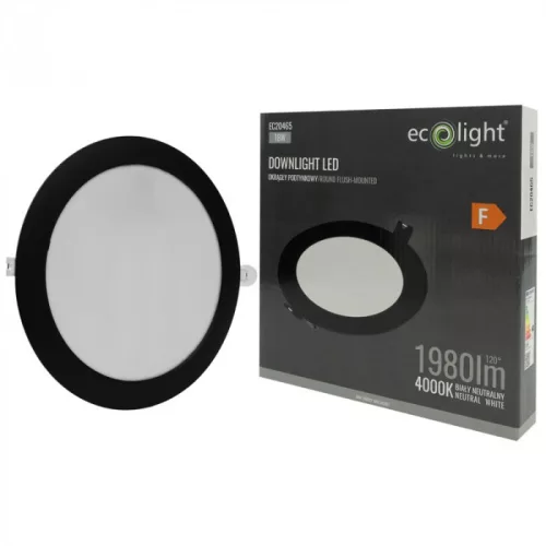 Süllyesztett mennyezeti LED panel lámpatest 18W 1980lm 4000K semleges fehér 120° kerek fekete Downlight Ecolight