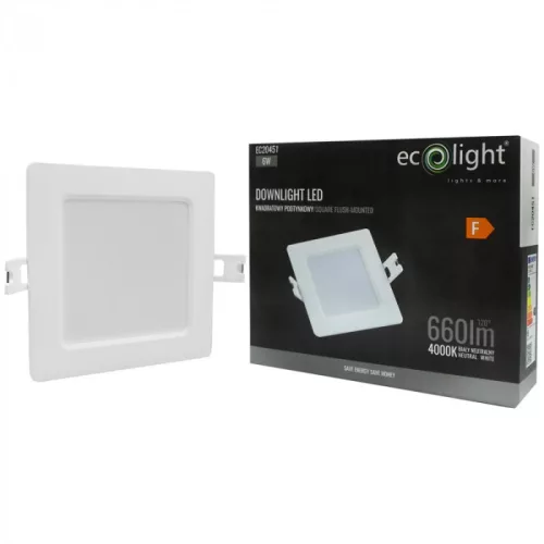 Süllyesztett mennyezeti LED panel lámpatest 6W 660lm 4000K semleges fehér 120° négyzet alakú fehér Downlight Ecolight
