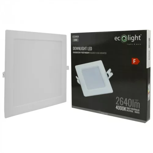 Süllyesztett mennyezeti LED panel lámpatest 24W 2640lm 4000K semleges fehér 120° négyzet alakú fehér Downlight Ecolight