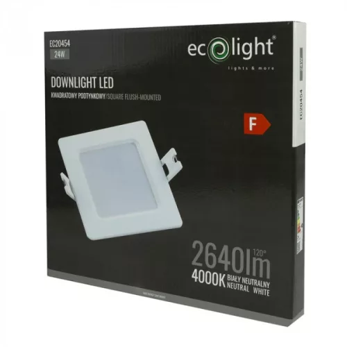 Süllyesztett mennyezeti LED panel lámpatest 24W 2640lm 4000K semleges fehér 120° négyzet alakú fehér Downlight Ecolight