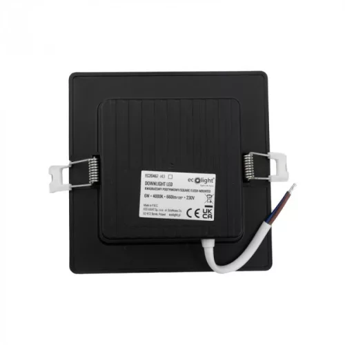 Süllyesztett mennyezeti LED panel lámpatest 6W 660lm 4000K semleges fehér 120° négyzet alakú fekete Downlight Ecolight