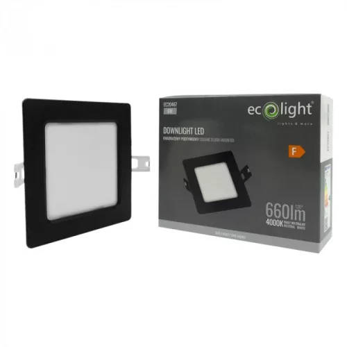 Süllyesztett mennyezeti LED panel lámpatest 6W 660lm 4000K semleges fehér 120° négyzet alakú fekete Downlight Ecolight