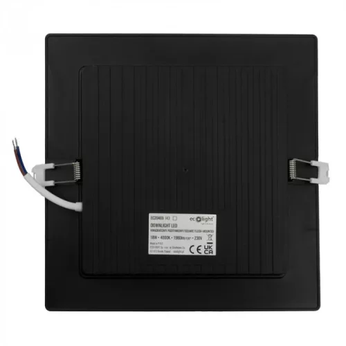 Süllyesztett mennyezeti LED panel lámpatest 18W 1980lm 4000K semleges fehér 120° négyzet alakú fekete Downlight Ecolight